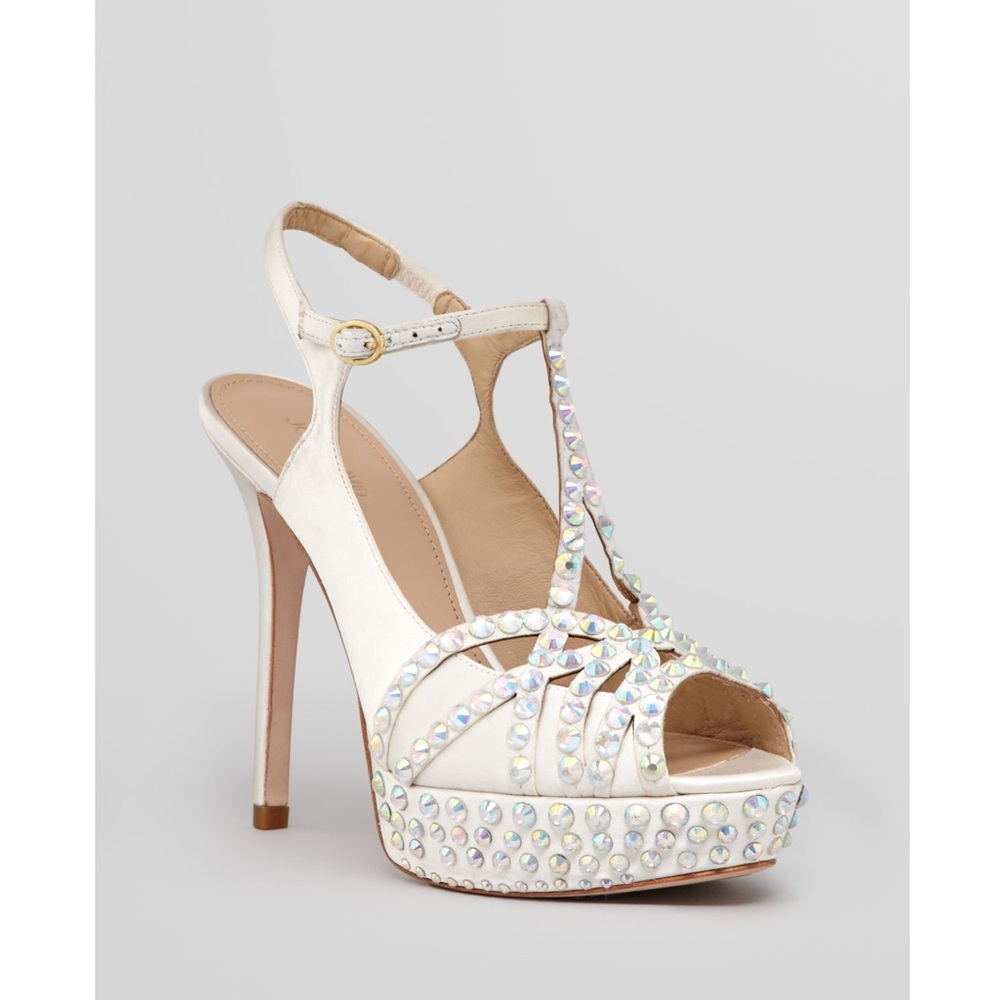 Joan & David White Sandals Heels Crystal Wedding